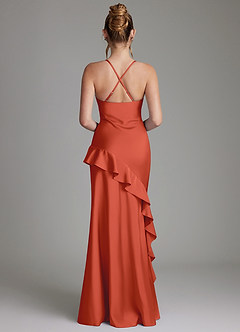 Azazie Jayda Bridesmaid Dresses Rust A-Line Ruched Stretch Satin Dress image2