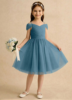 Azazie Lila Girls Formal Robe Demoiselle D'honneur Fillette Robe Trapèze en Tulle Épaule décolletée Bermude image4