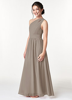 Azazie Molly Junior Abito A-Line in Chiffon Plissettato Taupe image5
