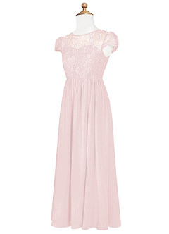 Azazie Delevingne Junior Blushing Pink A-Line Lace Chiffon Dress image8