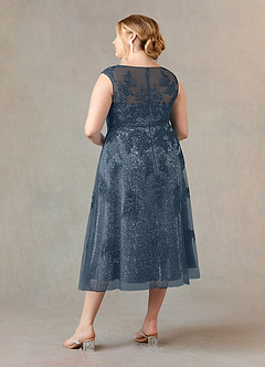 Azazie Flynn Mère de la mariée Robes Robe Trapèze en Tulle Col bateau dentelle Neptune image9