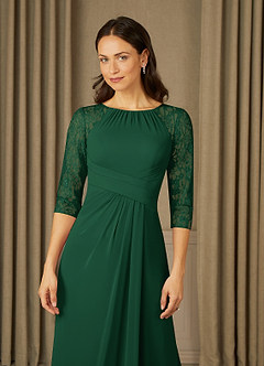 Azazie Zolla Mother of the Bride Dresses Dark Green A-Line Lace Chiffon Dress image5