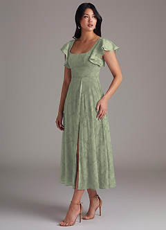 Azazie Bondi Bridesmaid Dresses Agave A-Line Ruched Floral Burnout Dress image3