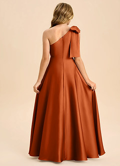 Azazie Penguin Junior Abito A-Line in Raso Elasticizzato Fiocco Arancia Bruciata image2