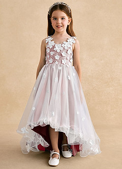 Azazie Celia vestidos de niña de las flores Vestido Rosa Polvorienta de Tul de Corte en A con Encaje image7