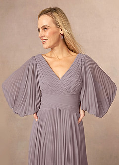 Azazie Zahara Mère de la mariée Robes Robe Trapèze en Mousseline de soie Col V plissé Crépuscule image5