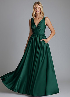 Azazie Delmie Brudtärnklänningar Klä av A-Linje i Stretch Satin Korsett Smaragdgrön image6