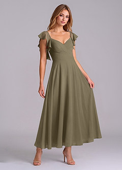 Azazie Leilani Robes de demoiselle d'honneur Robe Trapèze en Mousseline de soie Rayé Vert Saule image3