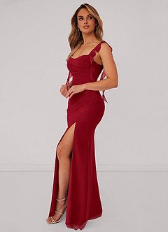 Barbie ♥ Azazie Brautjungfernkleider Meerjungfrau-Linie Korsett Chiffon Kleid Scharlachrot image4