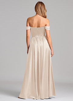 Azazie Raisa 신부 들러리 드레스 A라인 오프 더 숄더 스트레치 새틴 바닥 길이 드레스 image5