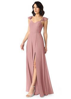 Azazie Everett Bridesmaid Dresses Dusty Rose A-Line V-neck Ruched Chiffon Dress image3