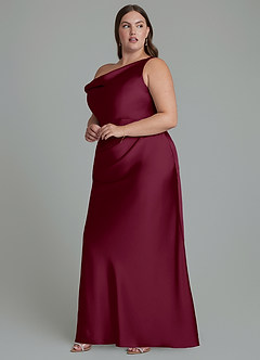 Azazie Emerson Vestidos de damas de honor Vestido Mora de Satén Elástico de Corte Sirena con Hombros descubiertos image3