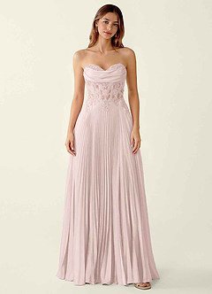 Clementine Blushing Pink Satin Lace Up Back A-line Prom Dress image3