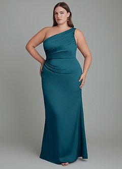 Azazie Akilah Brudtärnklänningar Klänning av Sjöjungfru i Stretch Satin One-shoulder Bläckblå image8