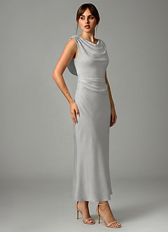 Azazie Kieryn Brautjungfernkleider Meerjungfrau-Linie Plissee Stretch-Satin Kleid Silber image4