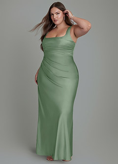 Azazie Agustina Abiti da Damigella Abito Sirena in Raso Elasticizzato Corsetto Matcha image10