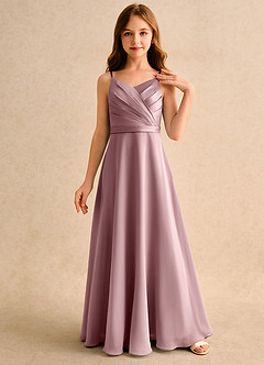 Azazie Umina Girls Formal Jurken voor bloemenmeisjes A-Lijn Jurk van Mat Satijn Geplooid Stoffige Roos image1