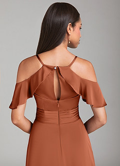 Azazie Dakota Jurken voor bruidsmeisjes Jurk van Stretch Satijn met A-Lijn Off the Shoulder Ceder Roos image6