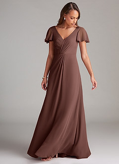 Azazie Soren Bridesmaid Dresses Espresso A-Line Ruched Chiffon Dress image5