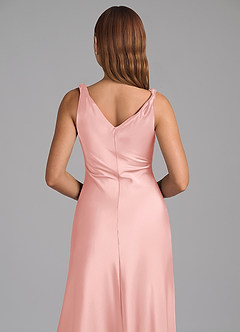 Azazie Nerine Bridesmaid Dresses Powder Pink A-Line Pleated Stretch Satin Dress image2
