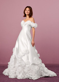Barbie ♥ Azazie Wedding Dresses Diamond White Ball-Gown Off the Shoulder Mikado Dress image8