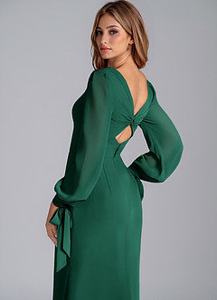 Azazie Mero Bridesmaid Dresses Emerald Mermaid Long Sleeve Chiffon Dress image2