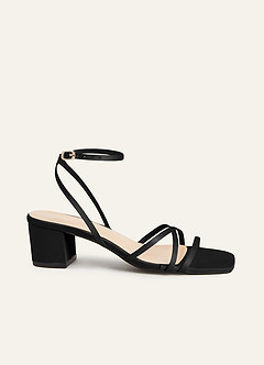 Matching Color Matte Satin Cross Strips Block Heel Sandals