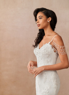 Azazie Saskia Wedding Dresses Diamond White Mermaid Sequins Tulle Dress image4