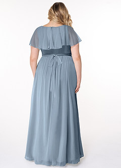 Azazie Jael Robes de demoiselle d'honneur Robe Trapèze en Maille Col en V Bleu Poussiéreux image8