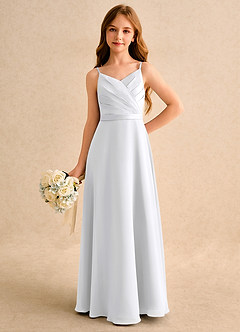 Azazie Umina Girls Formal Jurken voor bloemenmeisjes A-Lijn Jurk van Mat Satijn Geplooid Wit image5