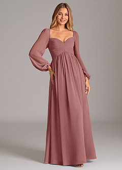 Azazie Alia Bridesmaid Dresses Desert Rose A-Line Long Sleeve Chiffon Dress image5