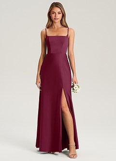 Azazie Lidia Bridesmaid Dresses Mulberry Mermaid Side Slit Stretch Satin Dress image4