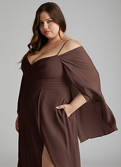 Azazie Cienna Bridesmaid Dresses Ganache A-Line Long Sleeve Chiffon Dress image11