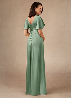 Azazie Emmeline Mother of the Bride Dresses Matcha A-Line Pleated Stretch Satin Dress image2