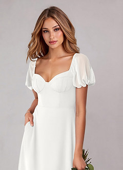 Azazie Fatima Brautjungfernkleider A-Linie mit Taschen Chiffon Kleid Weiß image6