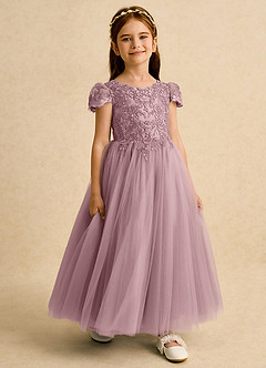 Azazie Puff Flower Girl Dresses Dusty Rose Ball-Gown Lace Tulle Dress image6