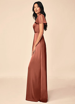Azazie Soren Bridesmaid Dresses Clay A-Line Pleated Stretch Satin Dress image3