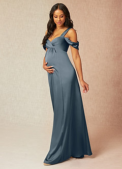 Azazie Rhea Maternity Bridesmaid Dresses A-Line Off-The-Shouler Pleated Stretch Satin Floor-Length Dress image3