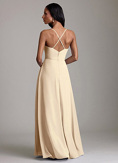 Azazie Naeem Bridesmaid Dresses Champagne A-Line V-Neck Ruffle Chiffon Dress image2