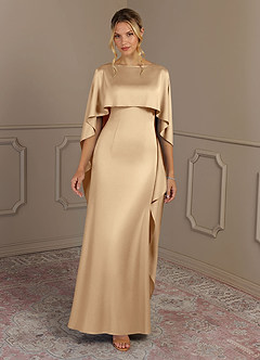 Azazie Eli Mother of the Bride Dresses Champagne Sheath Boatneck Stretch Satin Dress image4