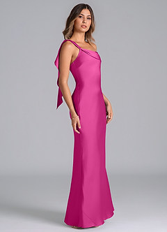 Azazie Driea Brudtärnklänningar Klä av Sjöjungfru i Stretch Satin Ena axeln Fuchsia image4