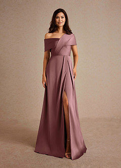 Azazie Milton Mother of the Bride Dresses Vintage Mauve A-Line Pleated Stretch Satin Dress image7