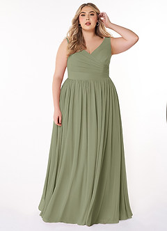 Azazie Keyla Bridesmaid Dresses Pistachio A-Line V-Neck Pleated Chiffon Dress image6