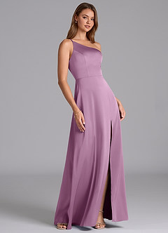 Azazie Trina Robes de demoiselle d'honneur Robe Trapèze en Satin extensible Ue épaule Glycine image4