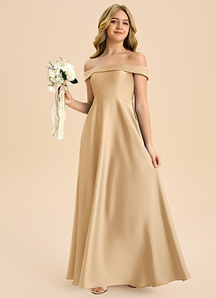 Azazie Sissy Junior Vestido de Oro de Satén Elástico de Corte en A con Vestidos sin tirantes image3