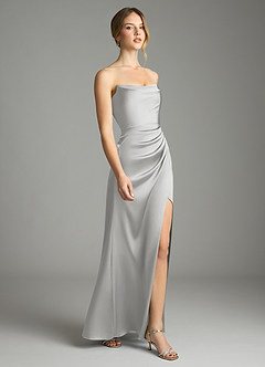 Azazie Leonis Bridesmaid Dresses Silver Mermaid Pleated Stretch Satin Convertible Dress image6