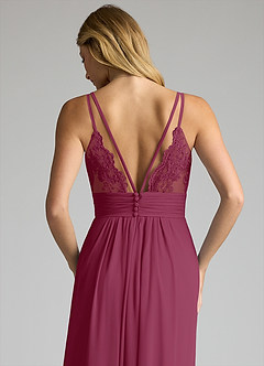 Azazie Maren Allure Bridesmaid Dresses Mulberry A-Line V-Neck Lace Chiffon Dress image2