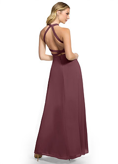 Azazie Clarice Bridesmaid Dresses Sangria A-Line Halter Chiffon Dress image4