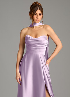 Azazie Ayla Bridesmaid Dresses Frosted Lilac A-Line Corset Stretch Satin Dress image2