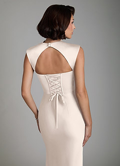 Azazie Lumia Bridesmaid Dresses White Alabaster Sheath Corset Stretch Satin Dress image3